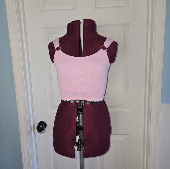 Aerie Small Light Pink Long Line Sports Bralette with Gold Detail - Picture 1 of 11